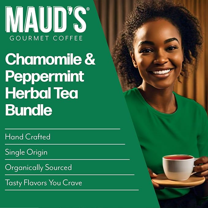 Maud's Organic Chamomile Lavender &amp Organic Peppermint Tea Bundle 48 ct Single Serve Pods – 100% Gourmet Blended Tea Leaves Compatible with Keurig K Cups Maker