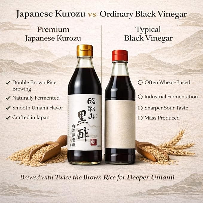 Japanese Black Vinegar – UCHIBORI Rinkosan Kurozu Authentic Double Brown Rice Naturally Fermented Vinegar with Rich Umami Flavor – Premium Cooking Marinade &amp Drinking Vinegar – 30.43 fl oz | 内堀醸