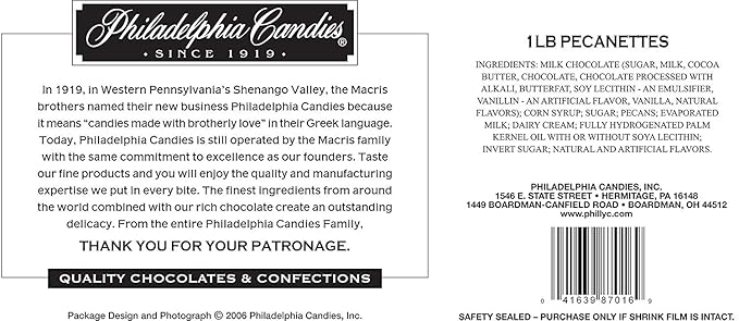 Philadelphia Candies Vanilla Pecanettes (Caramel Pecan Clusters) Milk Chocolate 1 Pound