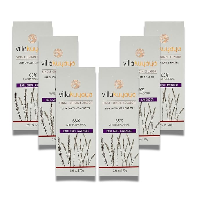 Villakuyaya Premium Dark Chocolate Earl Grey Lavender 65% – Gourmet Ecuadorian Cacao with Earl Grey Tea &amp Lavender Flowers Vegan &amp Gluten-Free (Pack of 6)