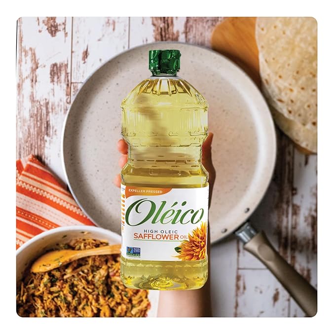 Oleico - High Oleic Non GMO Certified Kosher Verified Expeller Pressed High Heat Stable Safflower Oil Bottle of 32.3 fl oz (Pack of 3)