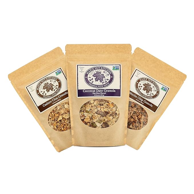 Maple Nut Kitchen Artisanal Variety Pack Granola Bites - Cashew Chai Mocha Chip and Coconut Date | 10 oz Each | Gluten-Free Vegan Delicious Breakfast Treats | 3-Pack