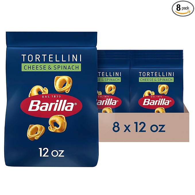 BARILLA Cheese &amp Spinach Tortellini Pasta 12 oz. Bag (Pack of 8) - 6 Servings Per Bag - Pantry Friendly Dried Tortellini - Made with Non-GMO Ingredients
