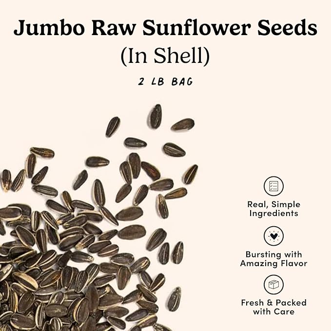 Nuts.com Jumbo Raw Sunflower Seeds (In Shell) - Unsalted Non-GMO USA Grown Gluten-Free - High Protein Heart-Healthy Snack for Eating (2lb)