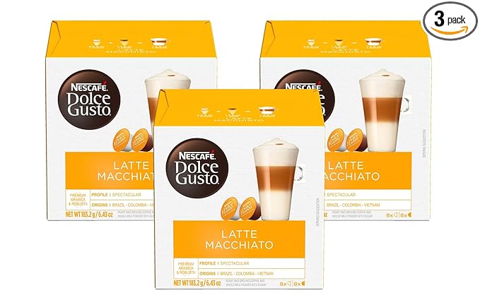 Dolce Gusto Nescafe Coffee Pods Latte Macchiato 16 Count Pack of 3