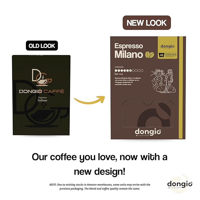 Dongiò Caffè Espresso Milano - 40 Capsules compatible with Lavazza Blue/Black systems Med-Light Roast Coffee (Intensity 6/10) - Roasted and Blended in Italy