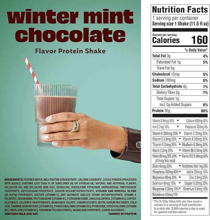 Premier Protein Shake LIMITED EDITION Winter Mint Chocolate 30g Protein No Added Sugar 24 Vitamins &amp Minerals to Support Immune Health 11 fl oz 12 Pack