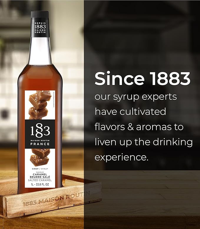 1883 Salted Caramel Syrup for Drinks Made in France 1 Liter Glass Bottle