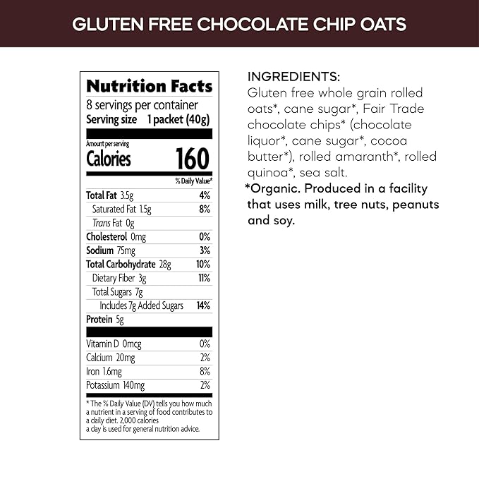 Nature's Path Organic Chocolate Chip Instant Oatmeal 11.3 oz (Pack of 6) Gluten Free Non-GMO Fair Trade