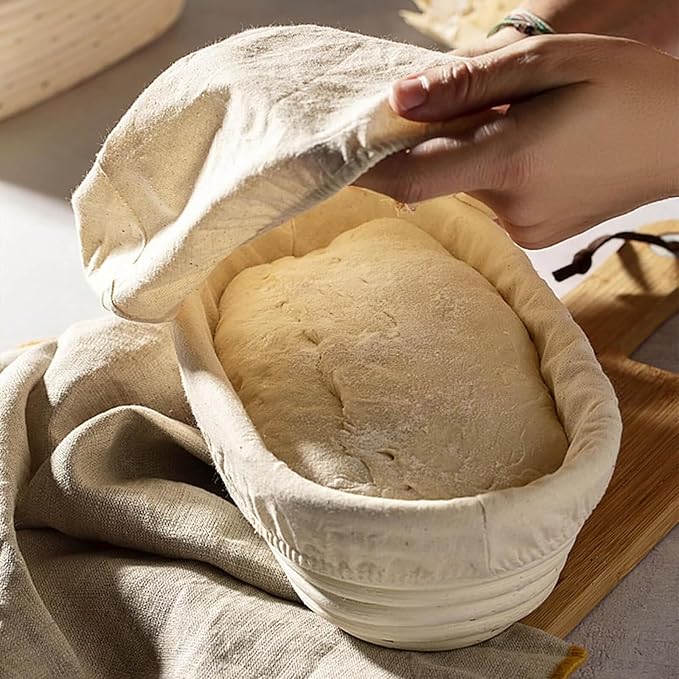 Banneton Bread Proofing Basket Banneton Basket Set Sourdough Proofing Basket Round Proofing Bowls Handmade Rattan Baskets and Liners (Oval &amp Round Baking Set)