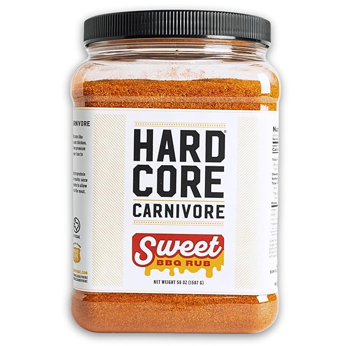 Hardcore Carnivore Sweet BBQ Seasoning (56 oz Mega Pack) Texas-Made Bold Sweet BBQ Rub for Grilling Ribs Pork Chicken and More
