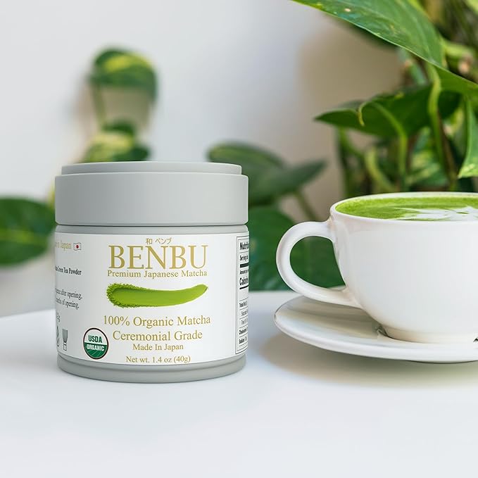 BENBU Matcha Powder - USDA Organic Ceremonial Grade First Harvest Stone-Milled in Japan Authentic Japanese Green Tea No Additives 1.4 oz (40g) Tin