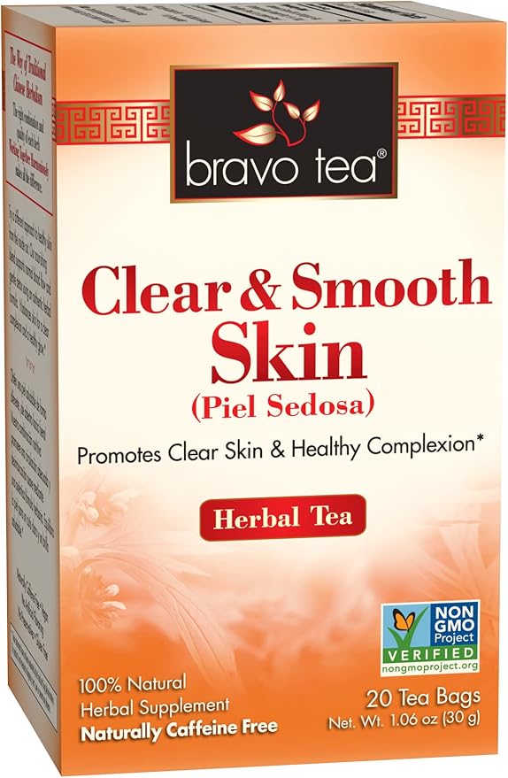 Bravo Tea Clear and Smooth Skin Herbal Tea Caffeine Free 20 Tea Bags 6 Count
