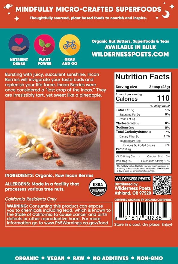Wilderness Poets Organic Incan Berries (Golden Berries Gooseberries) - Raw Dried Fruit - Bulk Size (5 Pound)