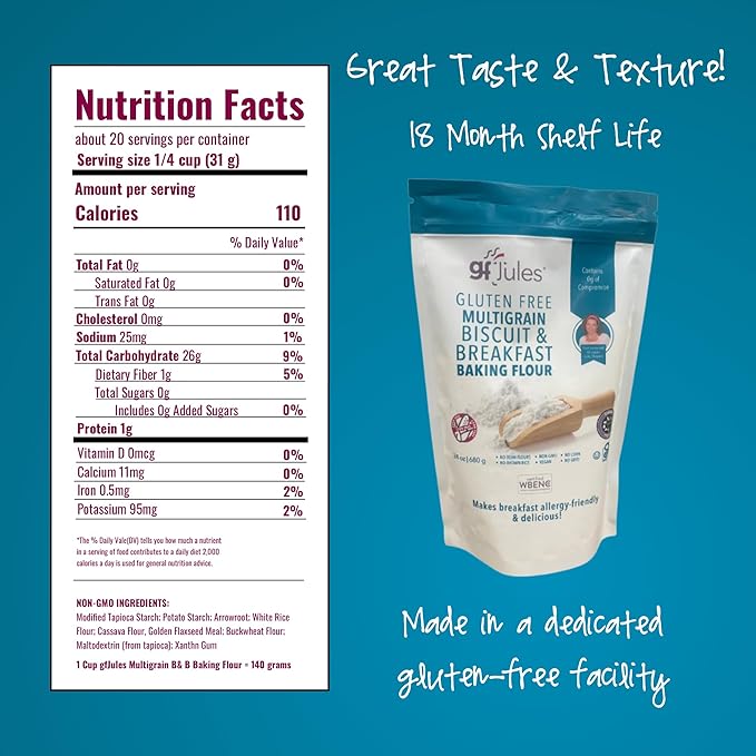 gfJules Certified Gluten Free Multigrain Biscuit &amp Breakfast Baking Flour | No Grit Non-GMO Vegan | Certified Top 9 Allergen-Free &amp Kosher | Corn-Free | 24 Ounces Pack of 12