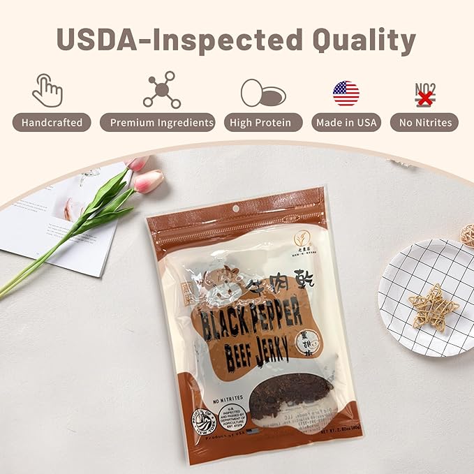 Old Cottage Beef Jerky - Authentic Taiwanese Recipe -Taiwanese Snacks - Dried Jerky Protein Snack | Beef Jerky Asian Snacks 2.82oz Pack of 3 Made in The USA (Pack of 3 Black Pepper)