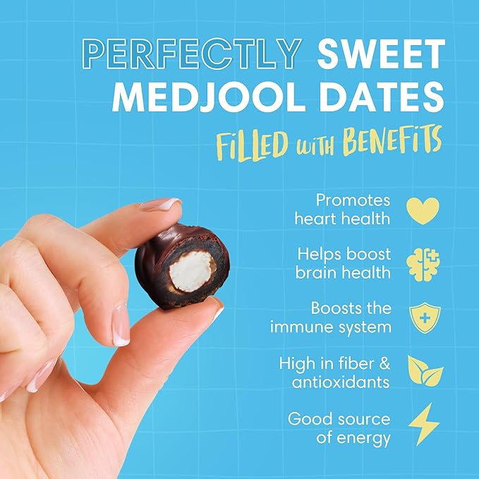 DORREL - Belgian Dark Chocolate Covered Dates (Medjool) with Coconut Stuffing High Energy Vegan Choco Snack Delicious Kosher &amp Non-GMO Pack of 3 Stuffed Chocolate Dates 7.05 oz / 200 g Ea