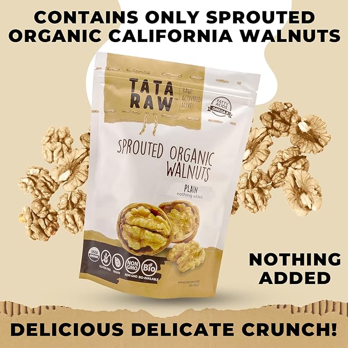 TATA RAW - Sprouted Organic Walnuts - PLAIN. Nothing Added - 3 lb