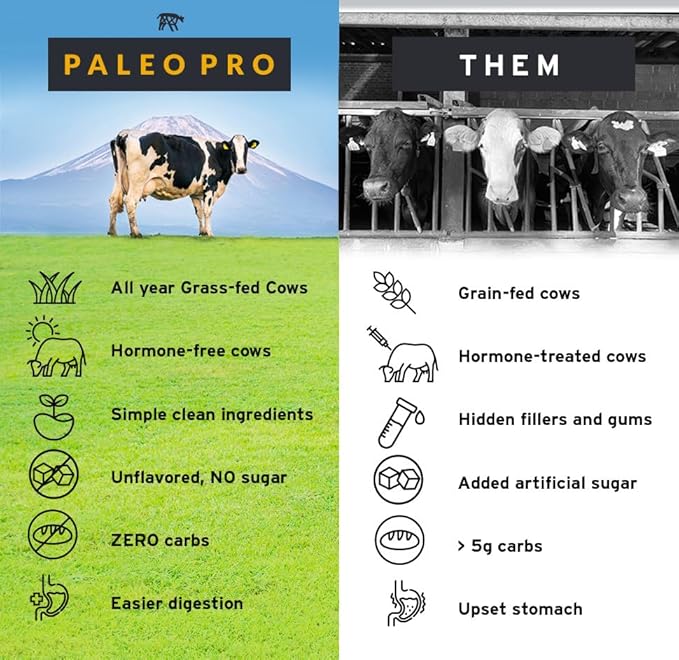 Paleo Pro 26G Beef Protein Powder - Grass Fed Protein Powder Isolate - Pure Animal Based Pastured &amp Cage-Free | Dairy &amp Gluten Free Natural &amp Clean Proteins for Paleo &amp Keto - 15 Days