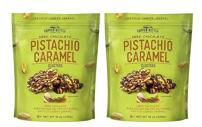 2 Copper Kettle Candy Co Dark Chocolate Pistachio Caramel Clusters 16 oz