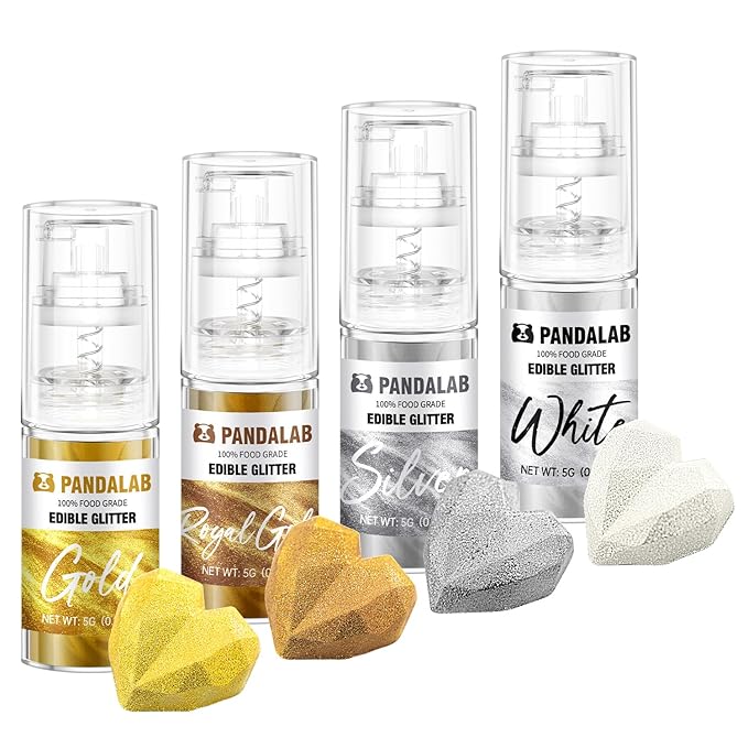 Edible Glitter Spray – Pandalab Food Grade Drink Shimmer Powder Luster Dust Spray for Cocktails Cakes Cupcakes Chocolate &amp Baking Silver Gold White 5g / Bottle