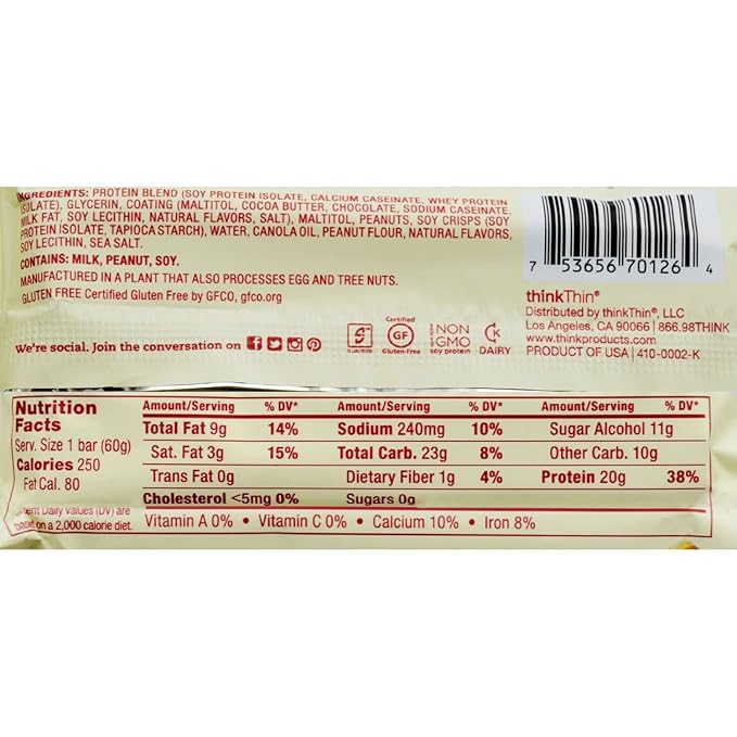 Think Products Thin Bar - Chunky Peanut Butter - Case of 10-2.1 oz