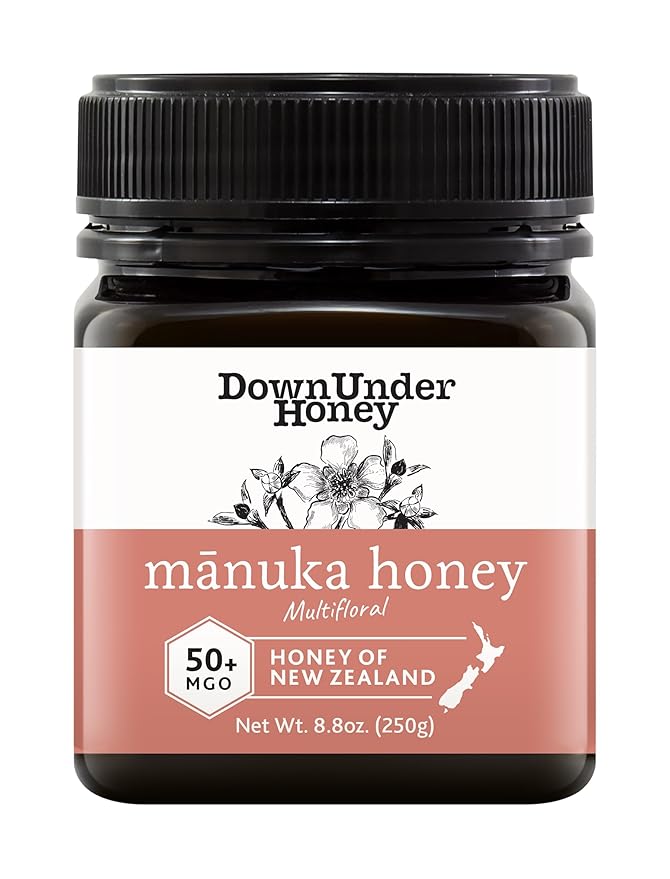 DownUnder Honey MGO 50+ Multifloral Manuka honey 100% New Zealand Genuine Honey Great Taste for Daily Wellness 8.8 oz (250g)