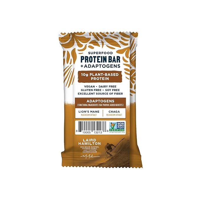 Laird Superfood Functional Protein Bars – Protein Bar but Better with Real Ingredients Functional Mushrooms 10g Plant-Based Protein 6g Fiber - Non-GMO - Peanut Butter 10 Count (Pack of 1)