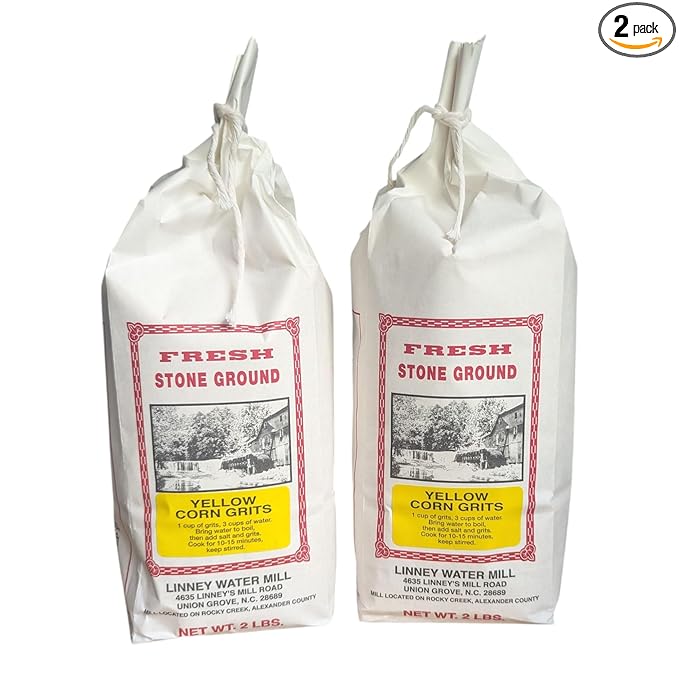 Stone Ground Southern Staples | Cornmeal Grits &amp Pancake Mixes | Made by Linney’s Water Mill North Carolina | Includes Southern Recipe Card (Grits - Yellow Corn)