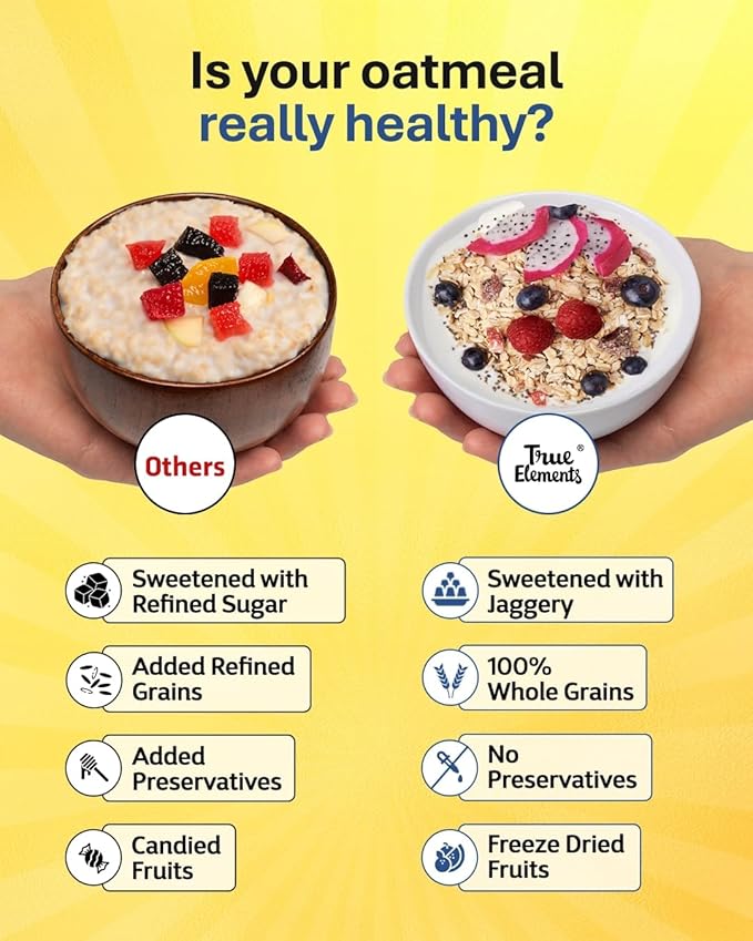 True Elements Whole Oatmeal 1kg - With Chia and Real Fruits Cereal for Breakfast | Diet Food for Weight Loss