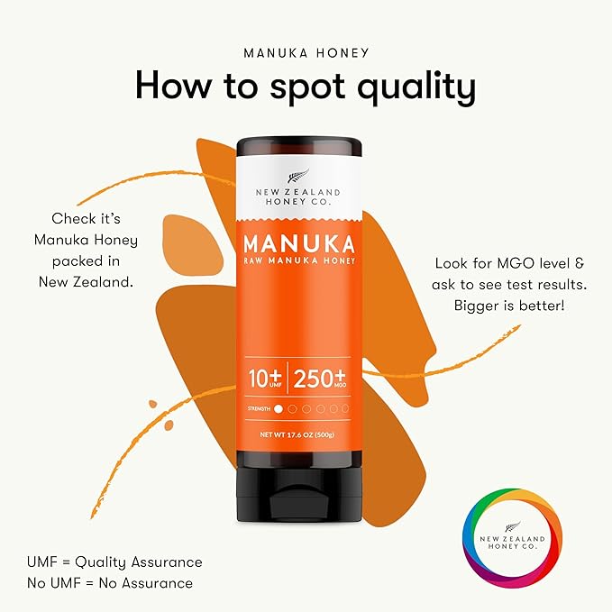 New Zealand Honey Co. Pure Manuka Honey Squeeze Bottle UMF 10+ / MGO 250+ | 17.6oz | 1.1 lb. (500g)