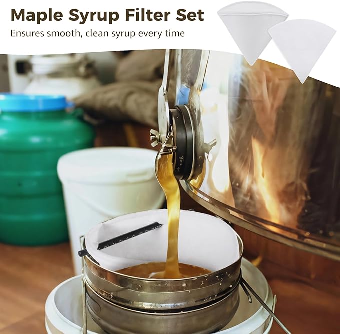 18 PCS Maple Syrup Filters Set 3 Pcs Heavy Duty Boiling Filters &amp 15 Pcs Thin Non-Woven Fabric Pre Filter Deep Cone-Shaped Strainers for Syrup Oil Coffee Home or Commercial Use (1 Qt)