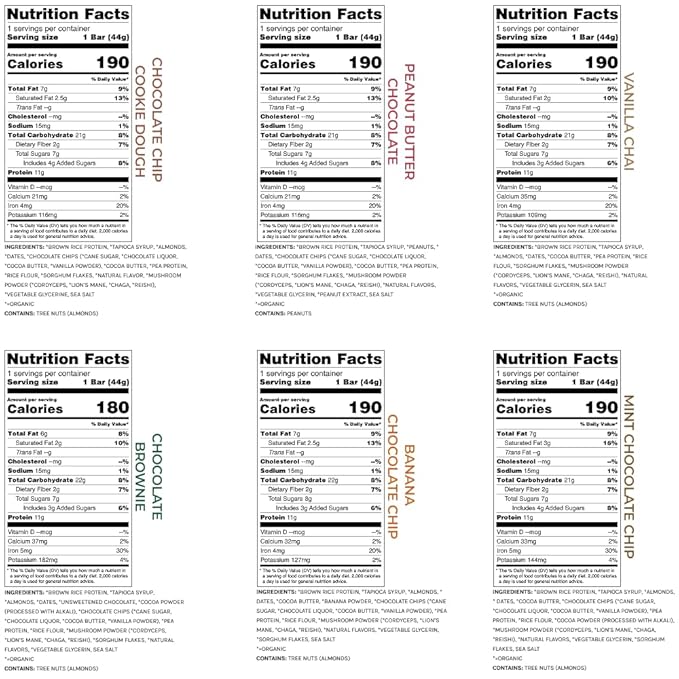 Functional Mushroom Vegan Protein Bars | Made in USA | Full Dose Lions Mane Shitake Reishi &amp Maitake Bars | Plant Protein Bars w/Adaptogens &amp Superfoods | 12 Bars Variety Box