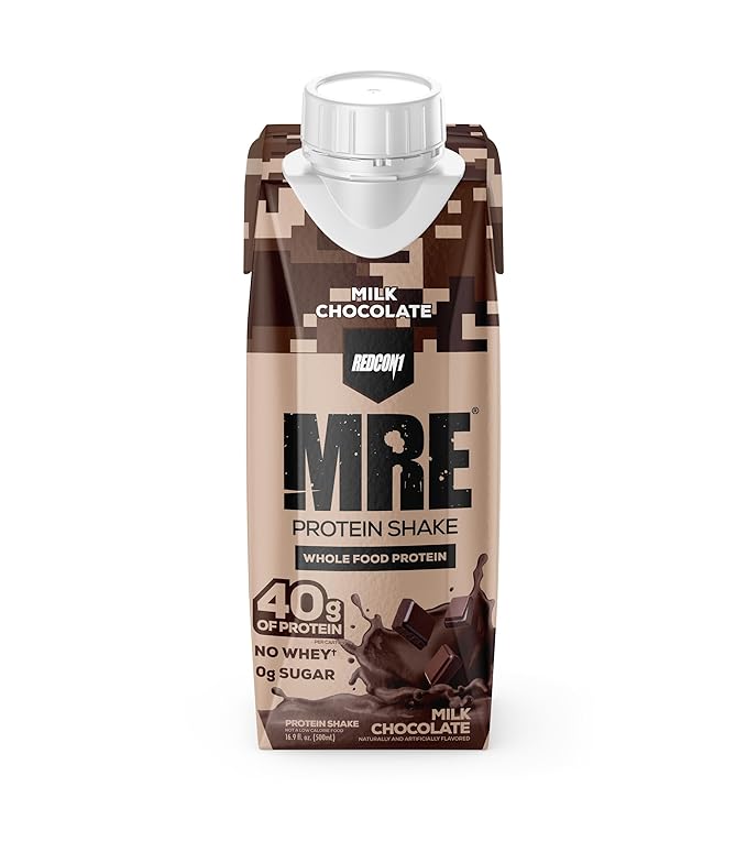 REDCON1 MRE Ready to Drink Protein Shake Milk Chocolate - Lactose + Whey Free RTD 40gr Protein Made with Real Whole Food Protein Blends - Keto-Friendly and Easy to Digest Nutritional Shake (12 Pack)