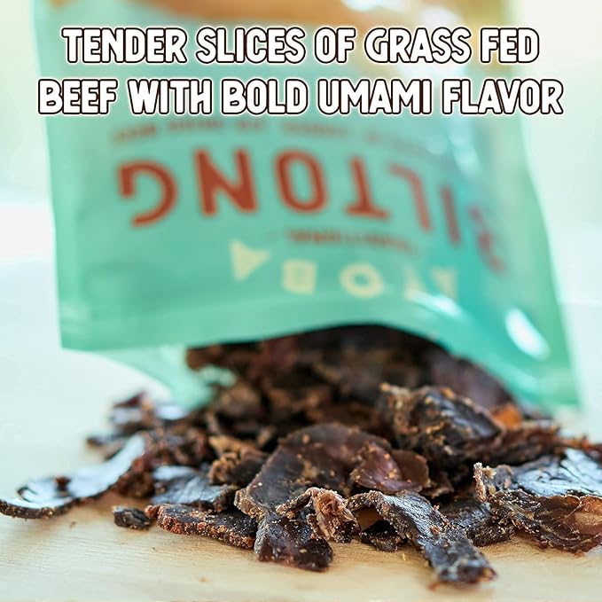 Ayoba Traditional Grass Fed Beef Biltong Slices (2 Ounce Pack of 8) Keto Friendly Air-Dried Grass Fed Beef Paleo Snacks - Gluten Free Whole 30 Approved No Sugar No Carb Meat Snacks