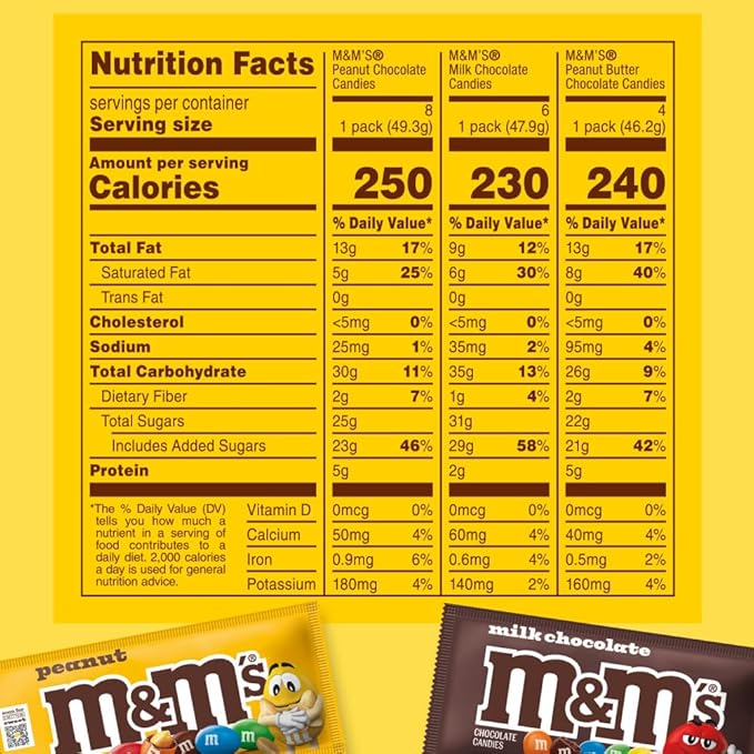 M&ampM'S Milk Chocolate Candy Variety Pack Full Size Pack of 18 Bulk Candy Chocolate