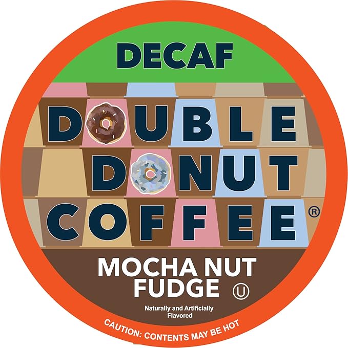 Double Donut Mocha Nut Fudge Medium Roast Flavored Decaf Coffee Pods for Keurig K-Cup Makers from Double Donut 96 Capsules