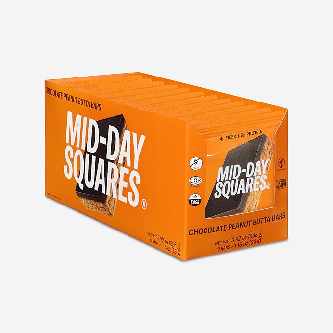Mid-Day Squares Peanut Butta Protein Chocolate Bars 1.16 Oz each 4 Packs (48 Squares) | Made with Real Chocolate 6g Plant Protein 4g Fiber Gluten Free Plant-Based