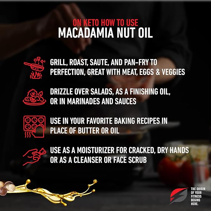 Keto Macadamia Nut Oil Ketogenic Oil For Cooking From Real Macadamia Nuts Keto Friendly Nut Oils Australian Cooking Oil 16.9 Ounce Glass Bottle