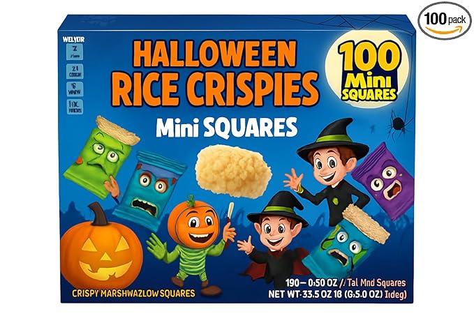 Rice Crispiies Treats Halloween Mini Squares Individually Wrapped Marshmallow Cereal Snacks 100 Count