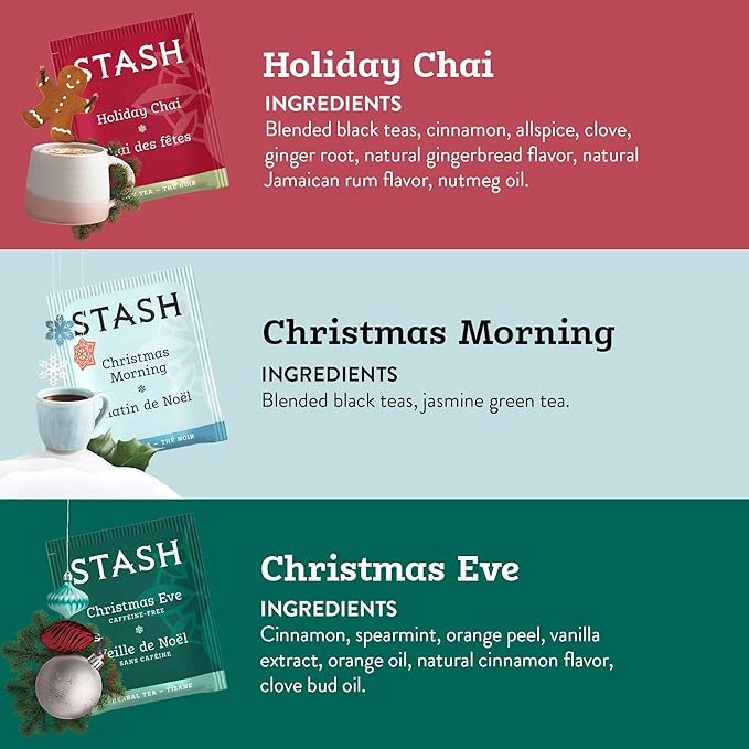 Stash Tea Holidays Are Here Variety Pack Sampler Assortment - Caffeinated Non-GMO Project Verified Premium Tea with No Artificial Ingredients 18 Count (Pack of 6) - 108 Bags Total