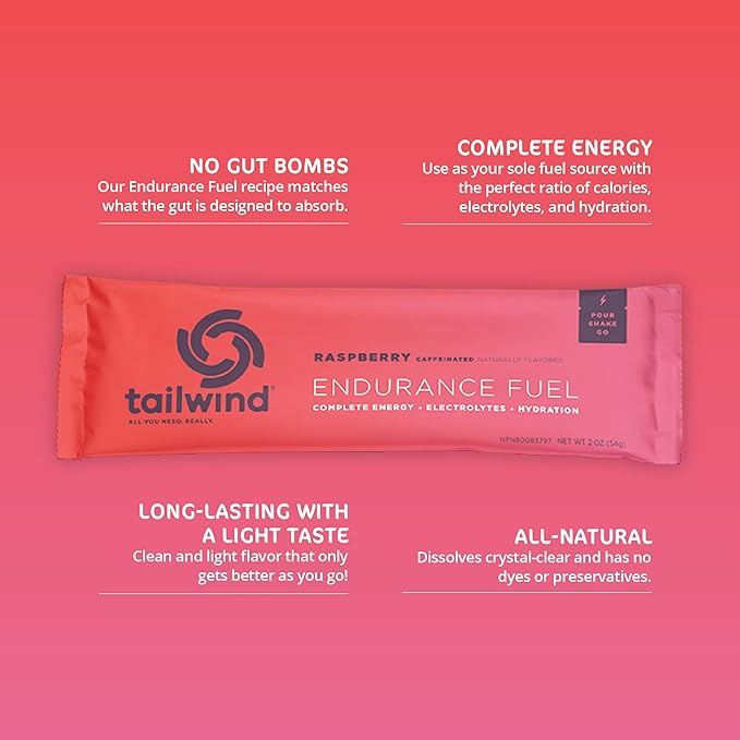Tailwind Nutrition Endurance Fuel Caffeine Drink Powder Mix Single Serving with Electrolytes Non-GMO Free of Soy Dairy and Gluten Vegan-Friendly Raspberry Buzz Pack of 12