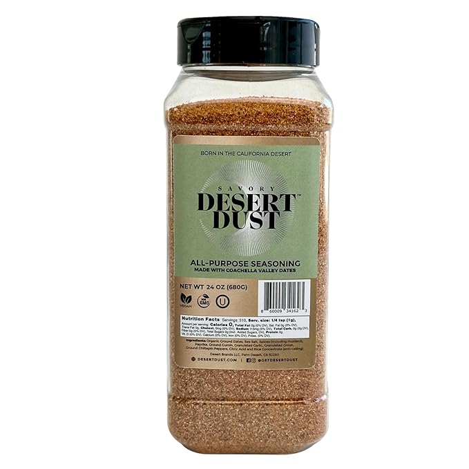Desert Dust Savory Seasoning – Organic Date Sugar Gourmet Blend | Smoky Sweet &amp Low-Glycemic | All-Purpose Rub for Chicken Fish Veggies &amp More | Gluten-Free No MSG No Brown Sugar (24oz)