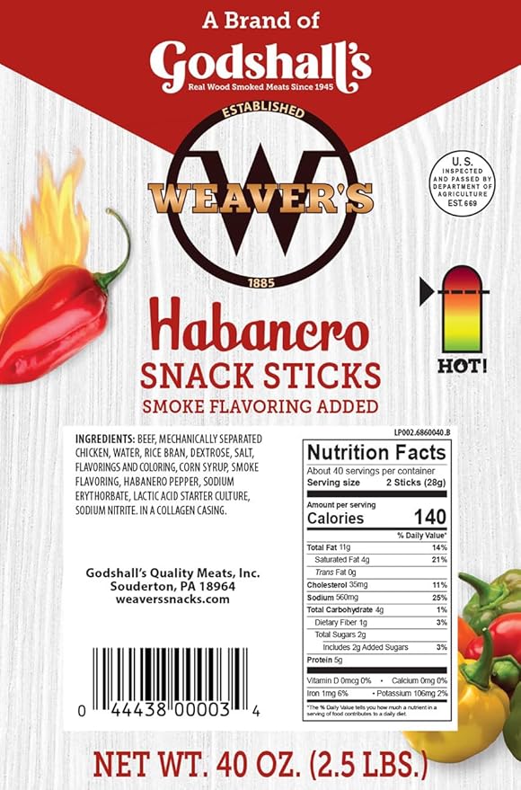 Weaver’s Habanero Snack Sticks (80 spicy 7 beef and chicken snack sticks per 40oz bag)
