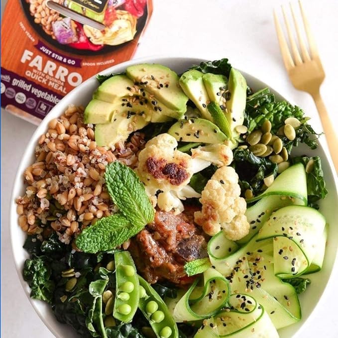 Kitchen &amp Love Cooked Farro Grilled Eggplant Zucchini Artichokes &amp Herbs Ready to Eat Shelf Stable Non Gmo Dairy Free Plant Based Kosher Vegan Vegetarian 7.9 Oz (6-Pack)