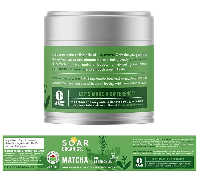 Soar Organics - Uji Ceremonial Grade Matcha Green Tea Powder - Authentic Japanese Origin (1 oz)