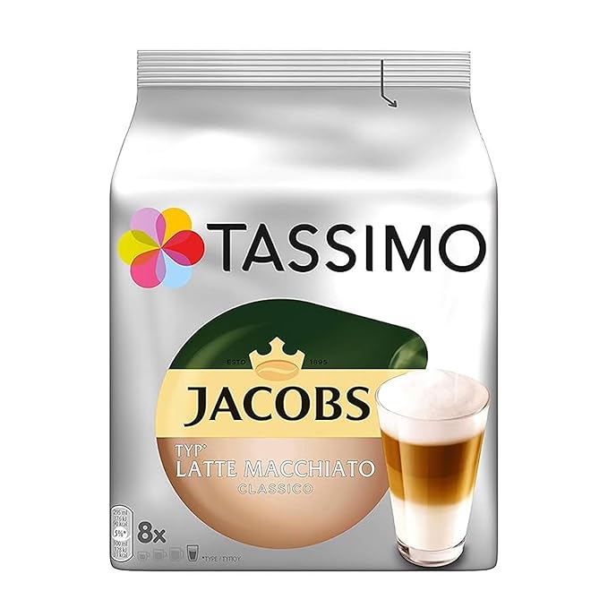 Tassimo Jacobs Latte Macchiato Rainforest Alliance Certified Pack of 5 5 x 16 T-Discs (8 Servings)