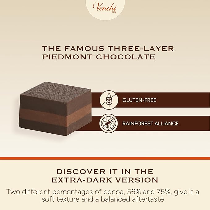 Venchi - Extra Dark Cremino Chocolates Extra Dark Chocolate and Gianduja Flavor Chocolate Candy Bulk Vegan Gluten Free 2.2 lb Bag