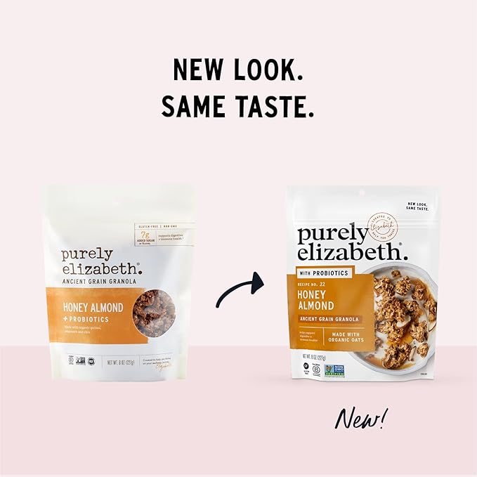 Purely Elizabeth Honey Almond + Probiotics Ancient Grain Granola Gluten Free &amp Non-GMO 8 Ounce (Pack of 2)