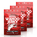 Spicy Chili Wahoo Ono Fish Jerky - Sweet &amp Hot Umami Flavor - Artisan Crafted Organic Omega-3 Rich Low-Calorie Low-Sodium &amp Low-Sugar Seafood Snack 2oz (Pack of 3)